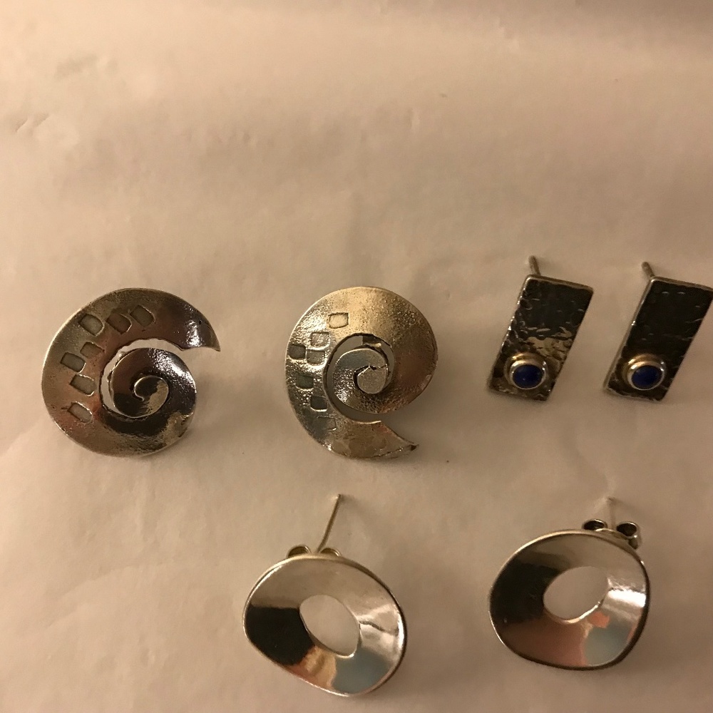 Lot 3 Modern Sterling Silver Earrings Artist Signed